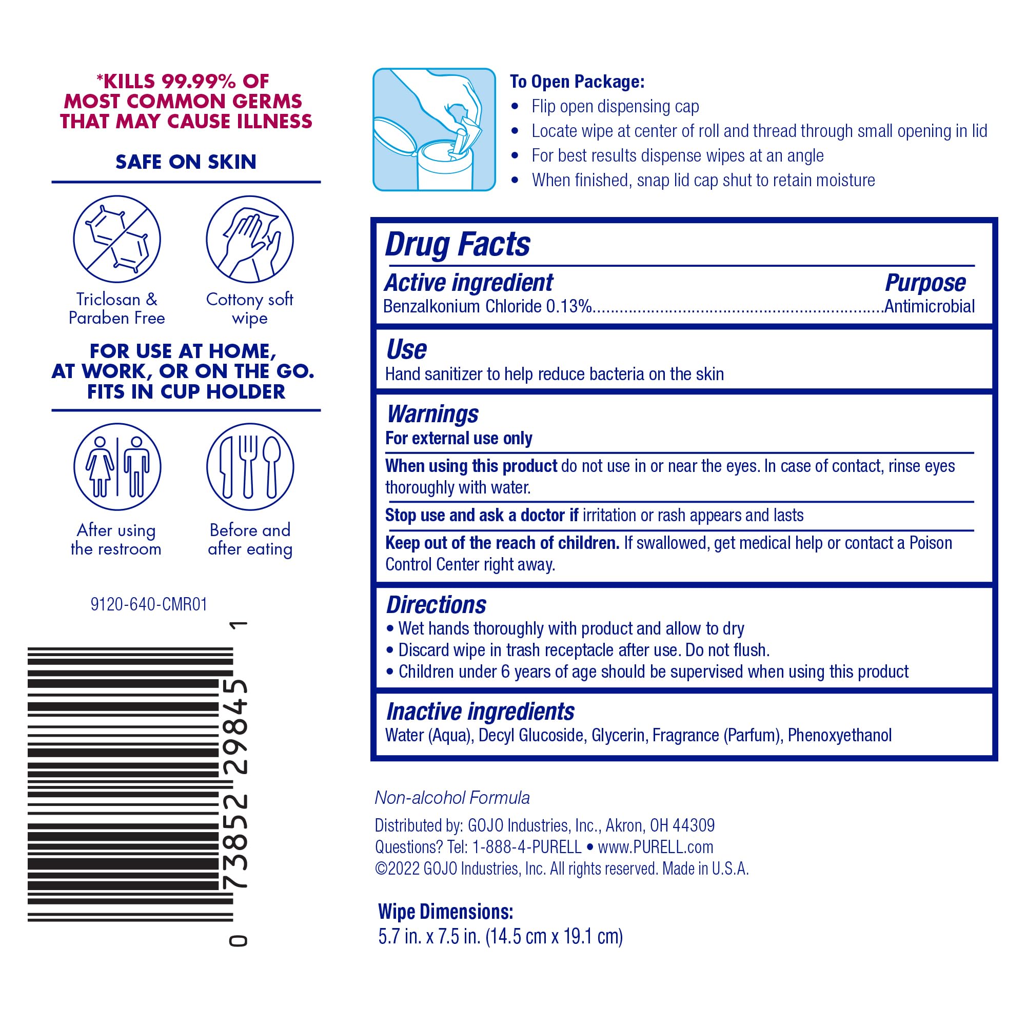 Purell wipes provide convenient hand hygiene at home, in the car, or at work