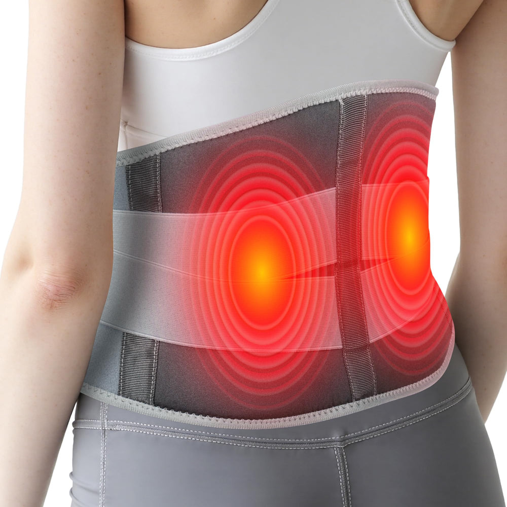 Purella cordless heating massage pad showing heat levels for customizable comfort.
