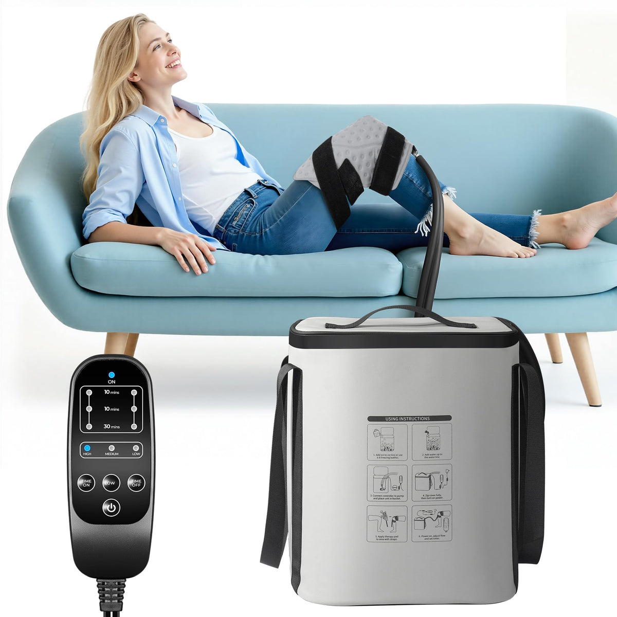 Purella ice machine setup for knee therapy at home