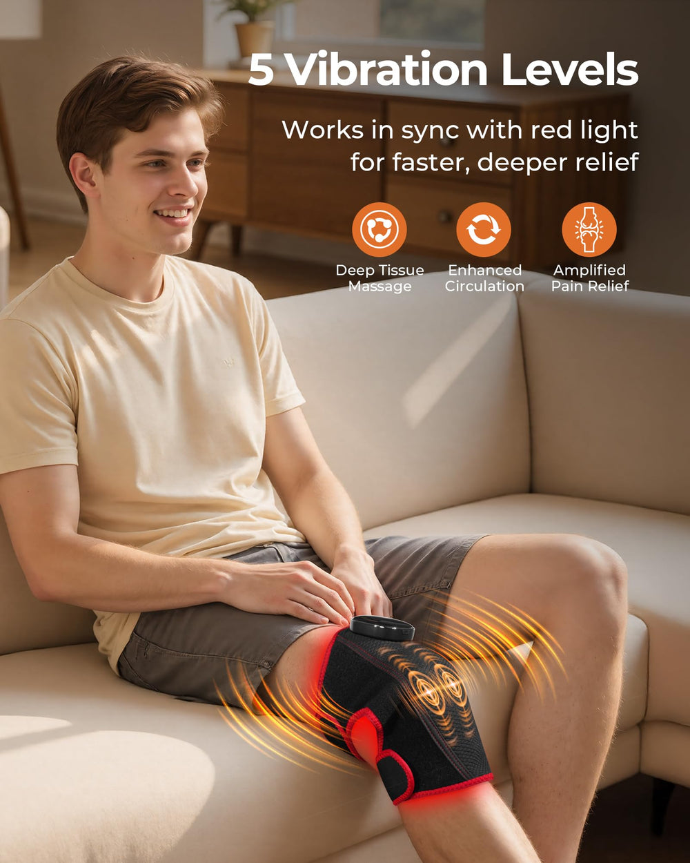 Purella knee wrap with vibration massage for muscle comfort