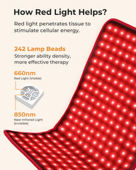 Purella Red Light Therapy Mat uses 850nm infrared light for deeper tissue reach.