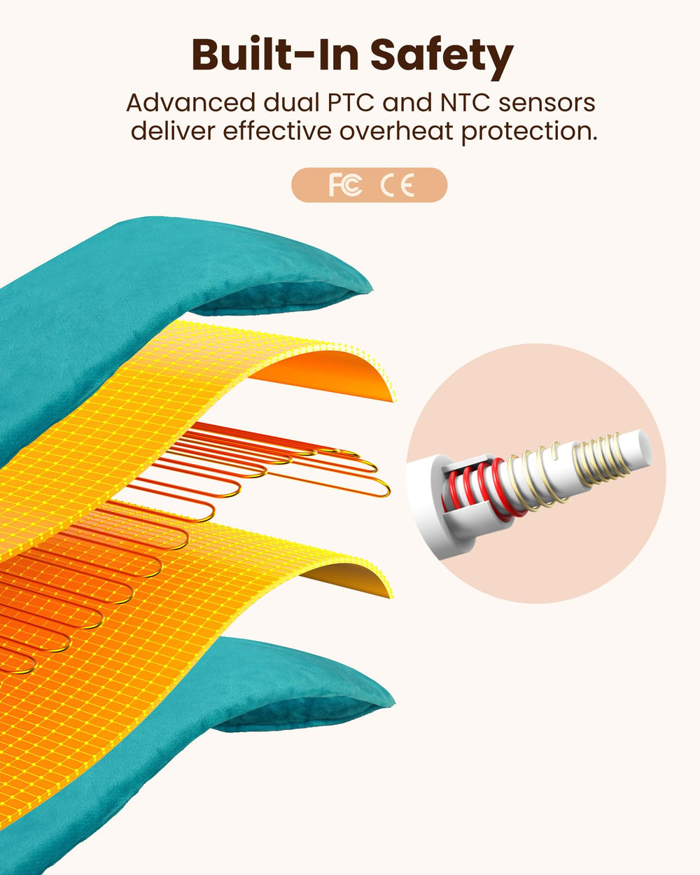 Built-in sensors in Purella pad prevent overheating with safety shut-off.