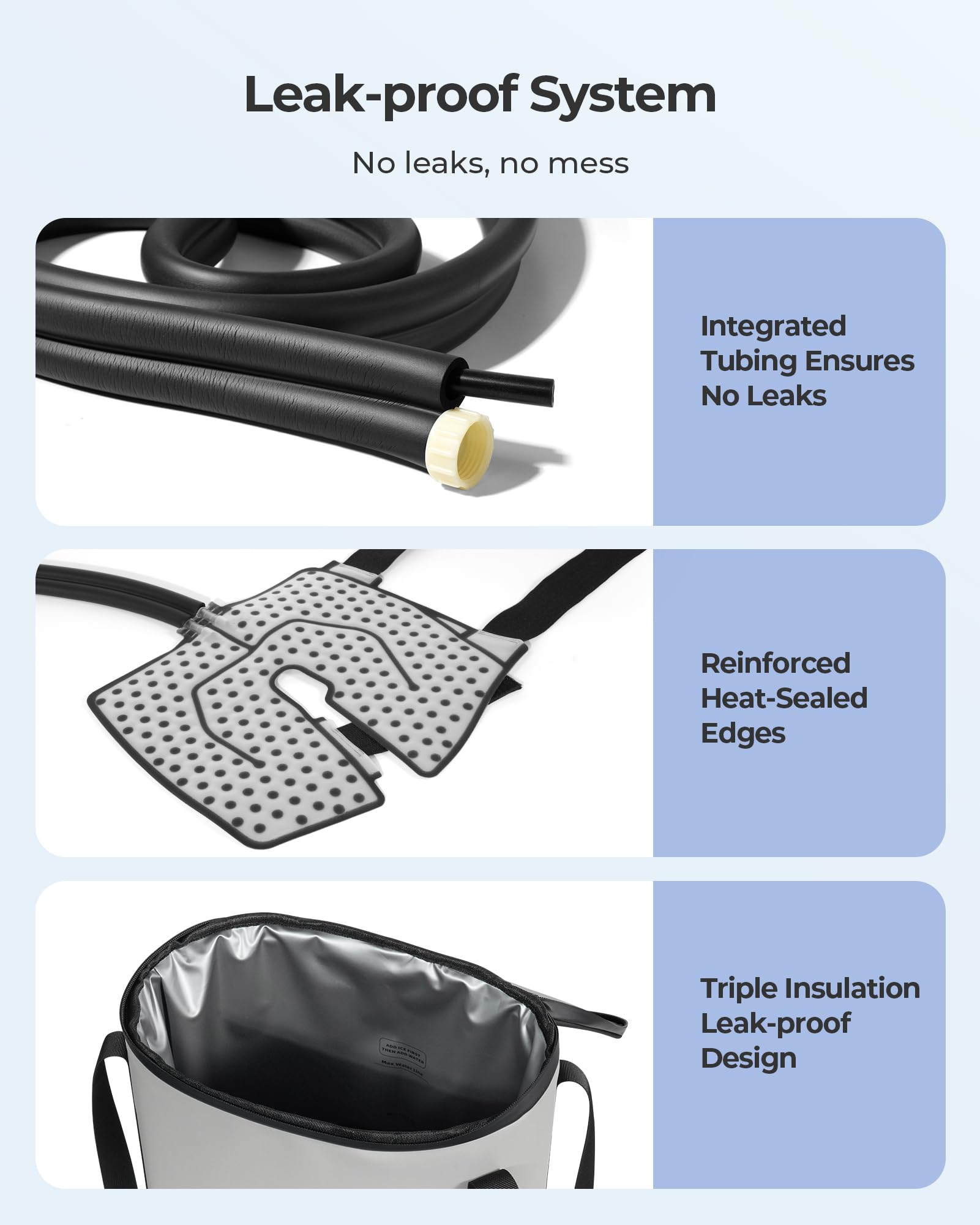 Purella therapy pad on knee provides wide contact and cooling