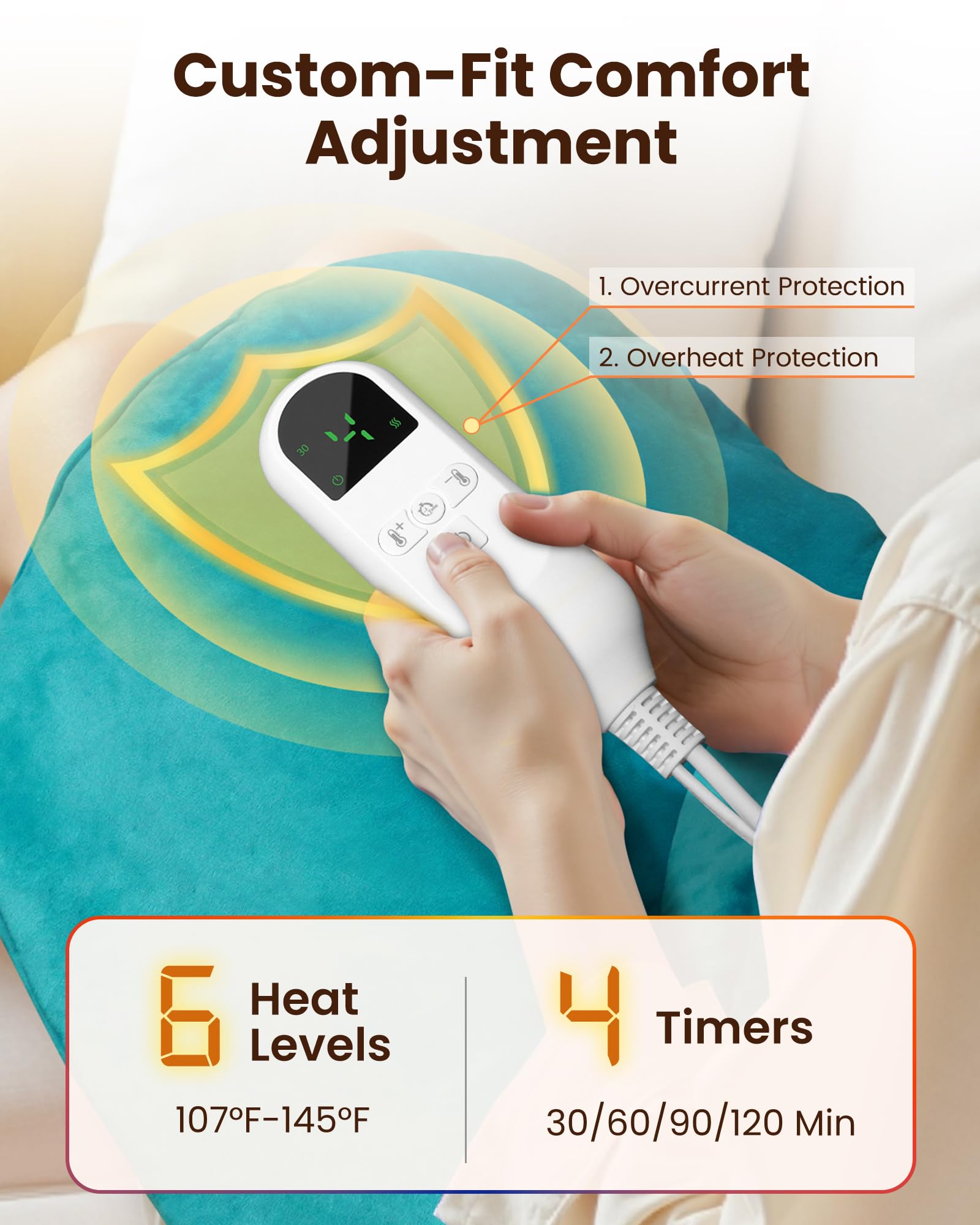 Purella heating pad cover close-up showing machine-washable fabric.