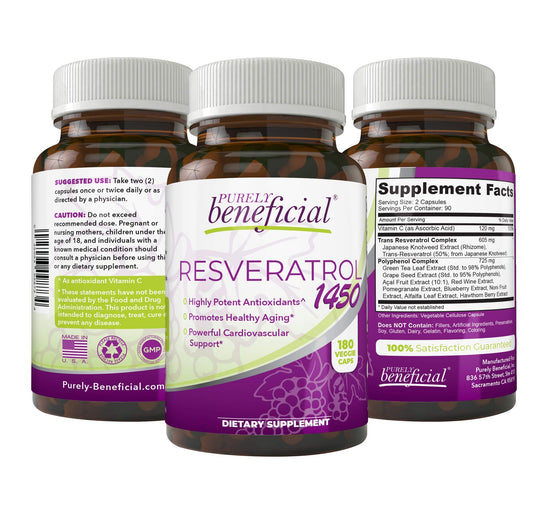 PURELY beneficial RESVERATROL1450 botella: apoyo diario antioxidante