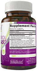 PURELY beneficial RESVERATROL1450 etiqueta frontal: ingredientes y dosis