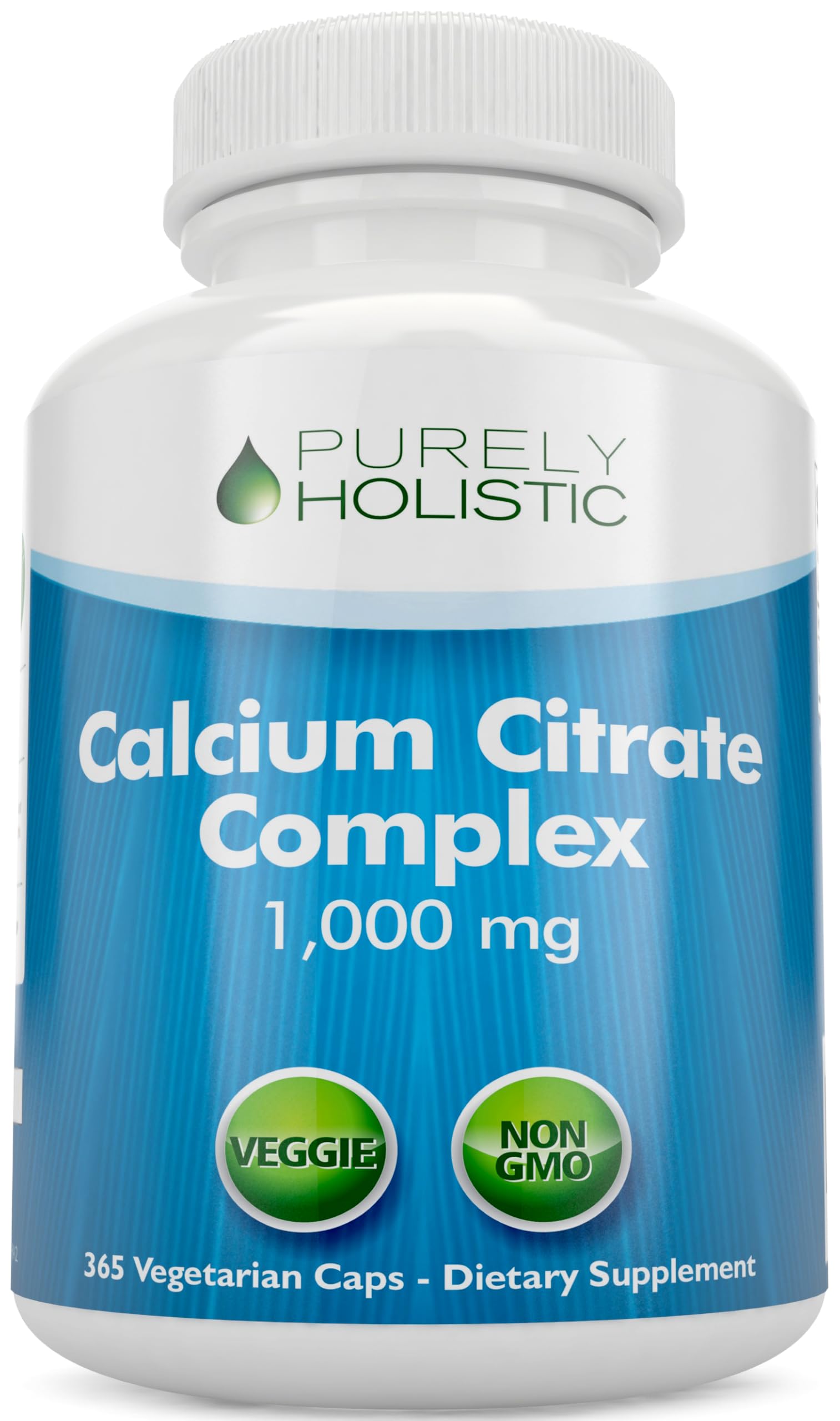 Purely Holistic calcium citrate bottle offers trusted daily calcium support.
