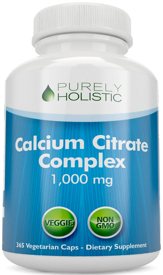Purely Holistic calcium citrate bottle offers trusted daily calcium support.