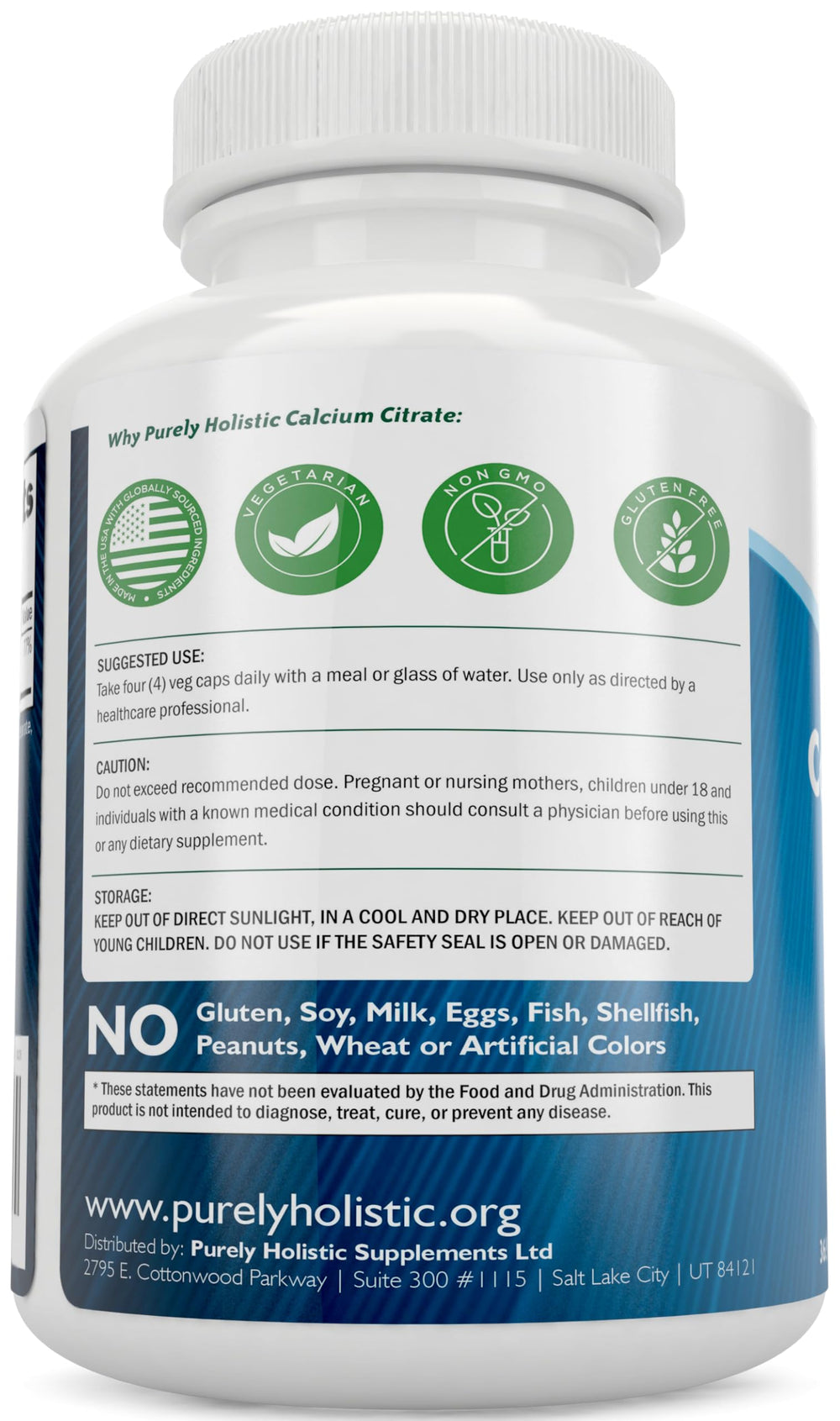 Purely Holistic calcium citrate pour demonstrates easy daily dosing.