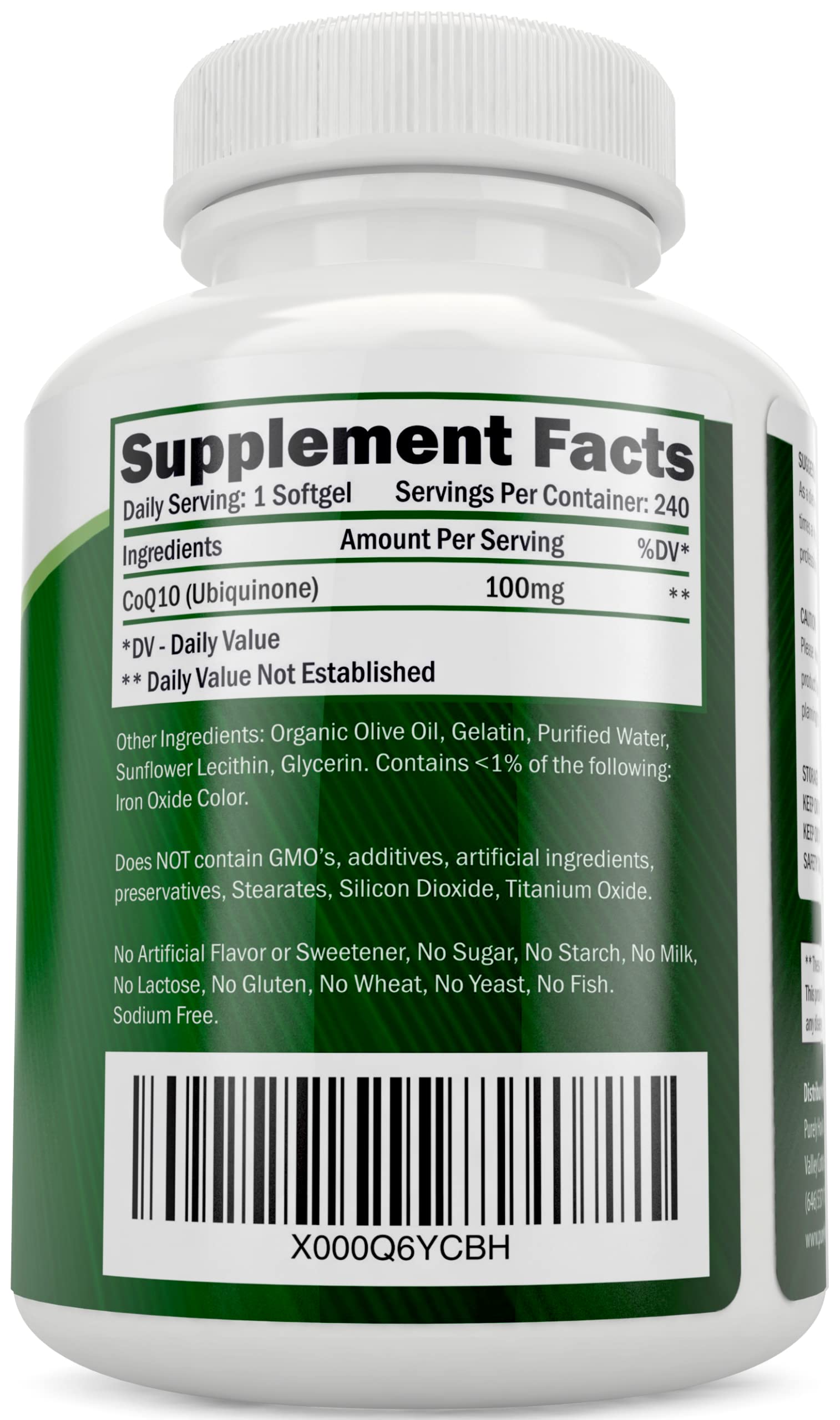 Purely Holistic CoQ10 organic-olive-oil carrier supports absorption.