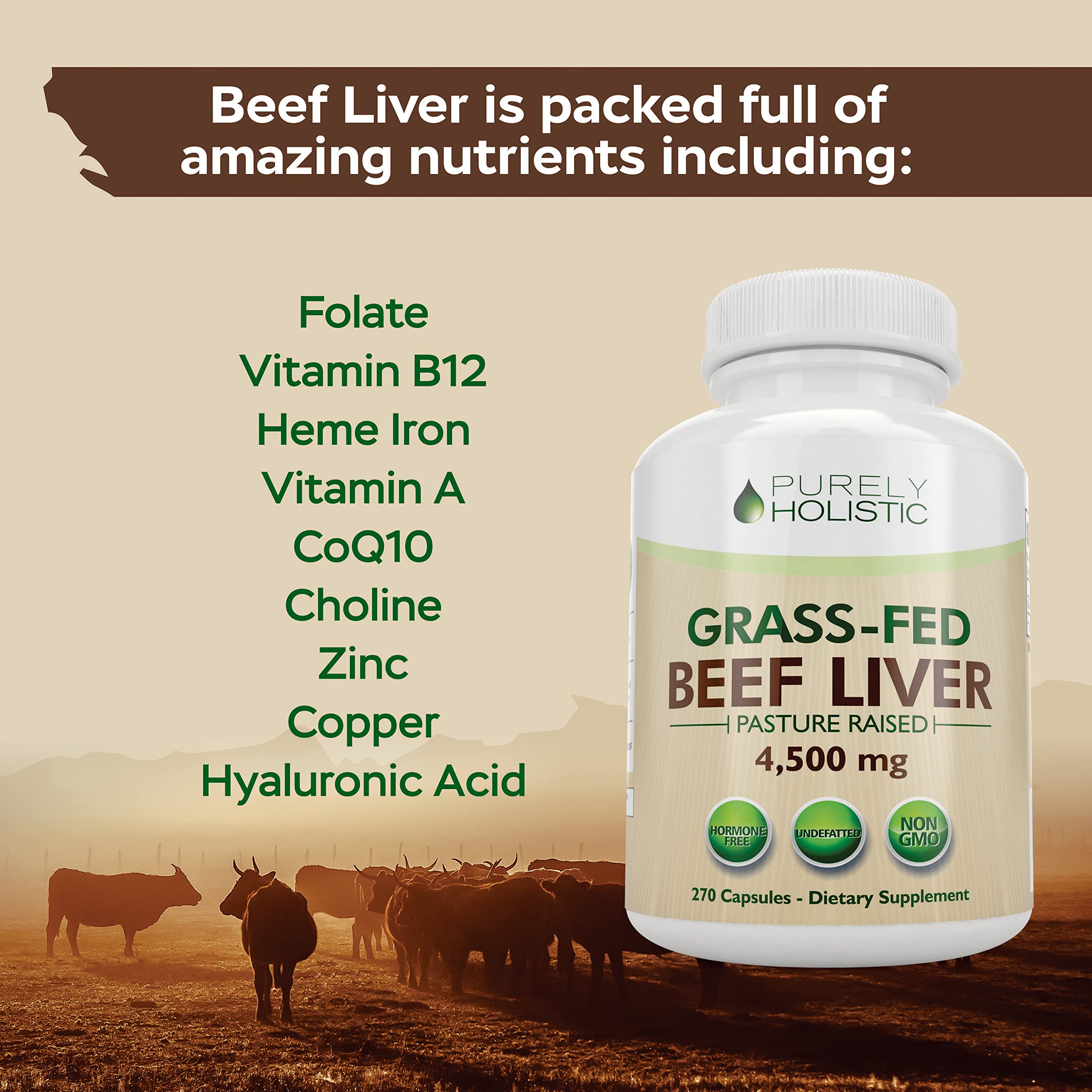 Purely Holistic bottle highlighting CoQ10 and vitamins A & B12