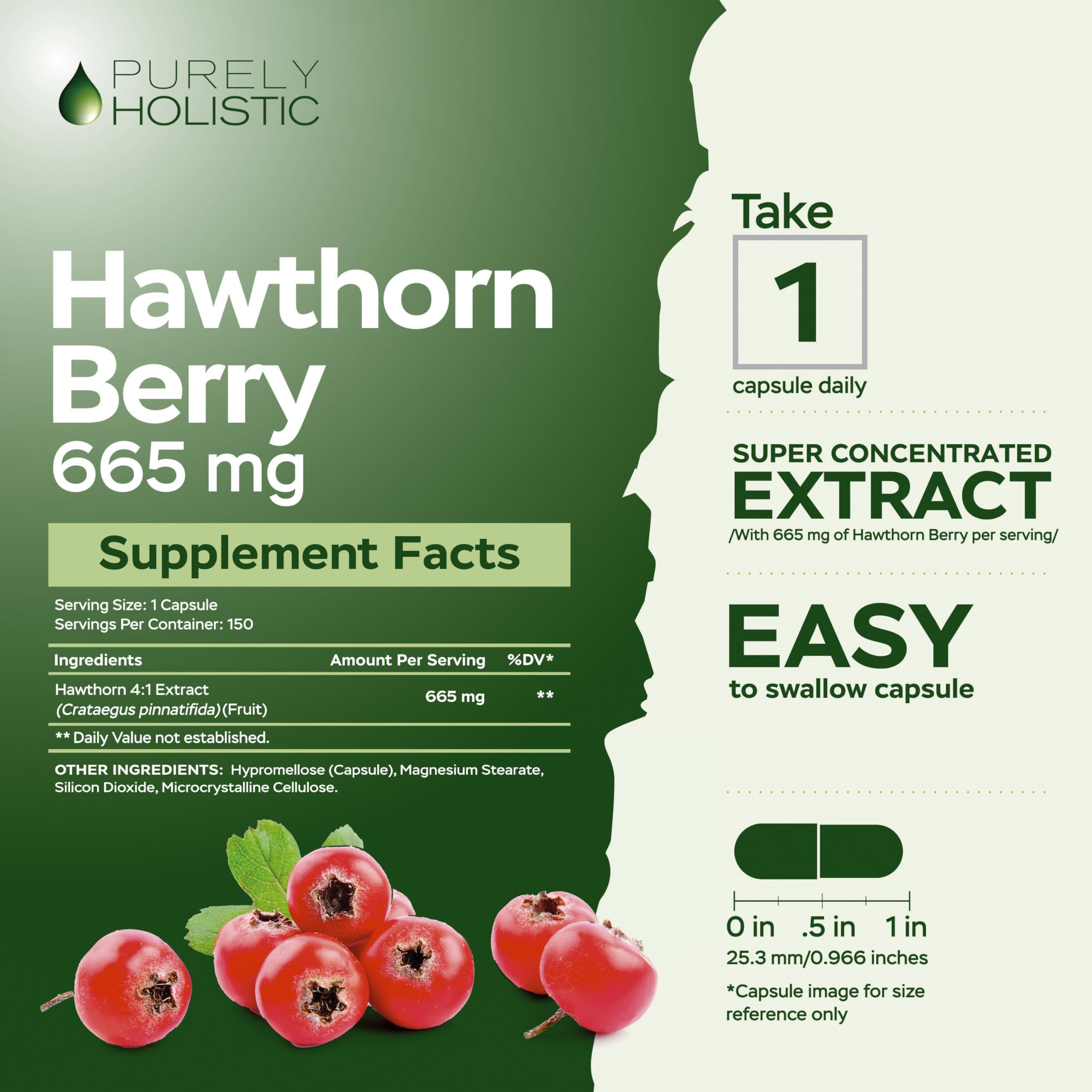 Purely Holistic Hawthorn Berry capsules close-up highlighting high-strength extract.