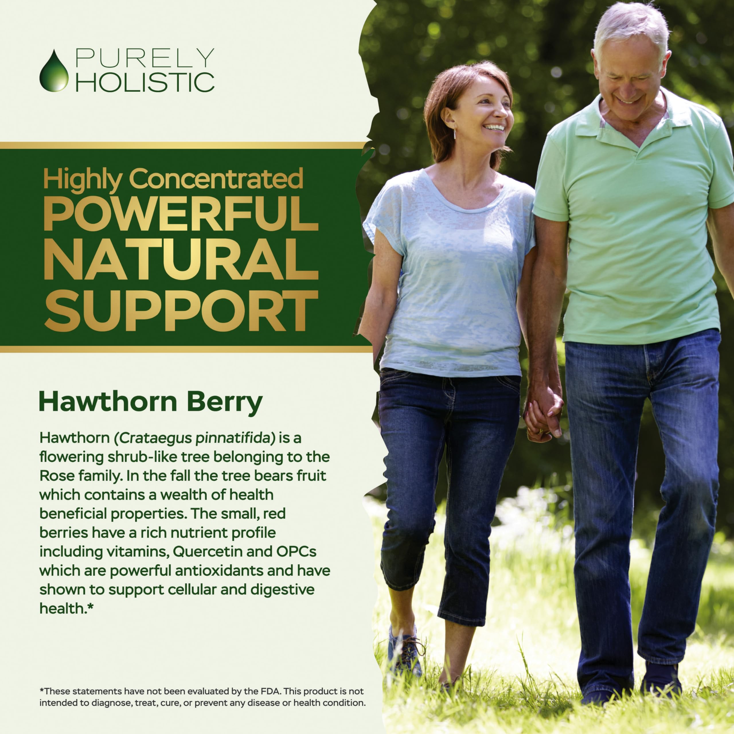 Purely Holistic Hawthorn Berry label close-up showing clean, non-GMO ingredients.