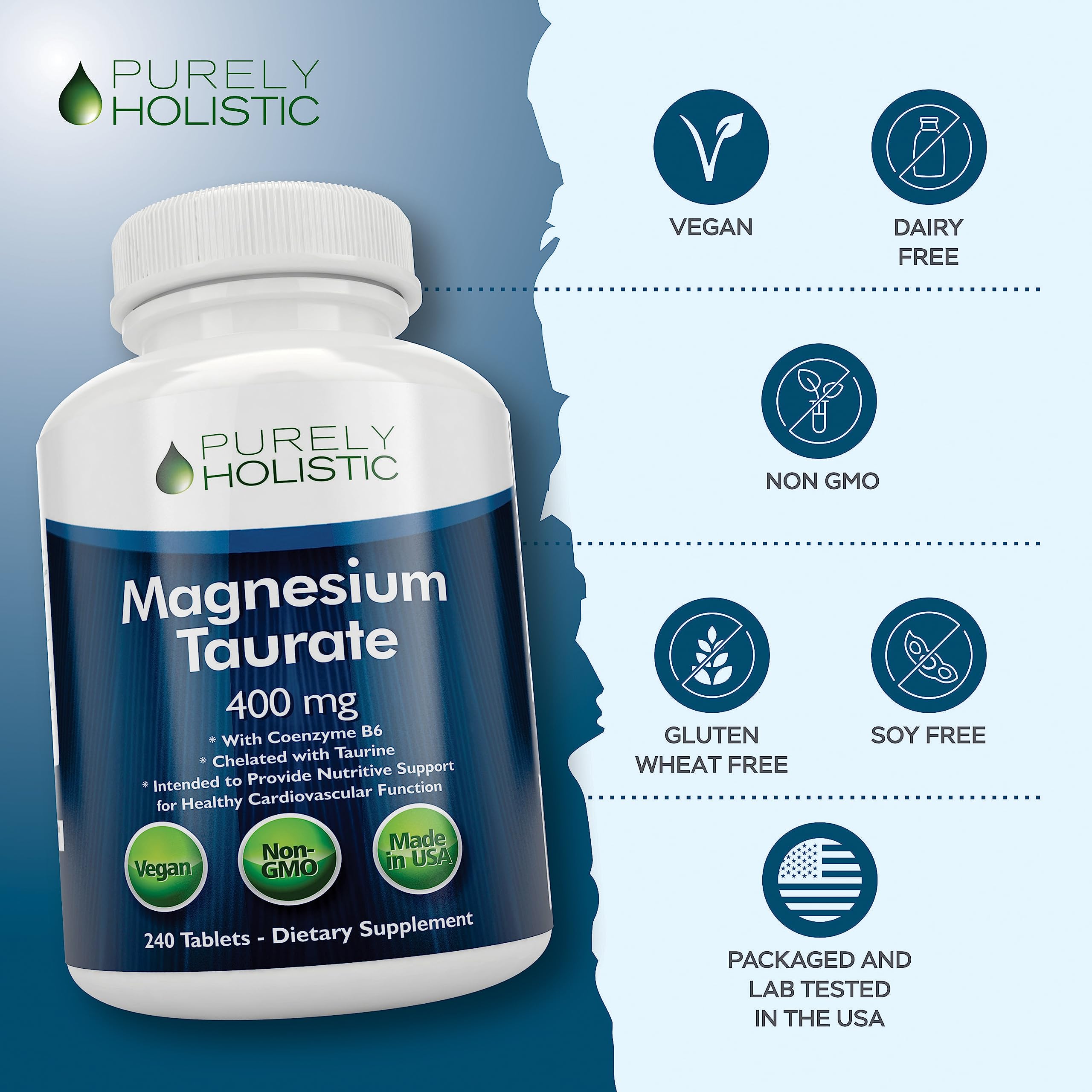 Two Purely Holistic Magnesium Taurate tablets prepared for daily use.