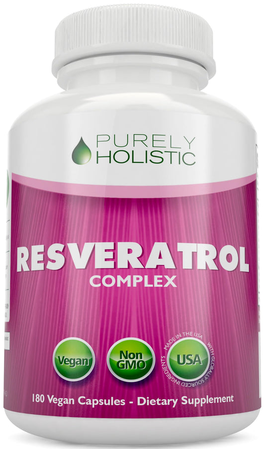 Purely Holistic Resveratrol bottle front for daily antioxidant support.