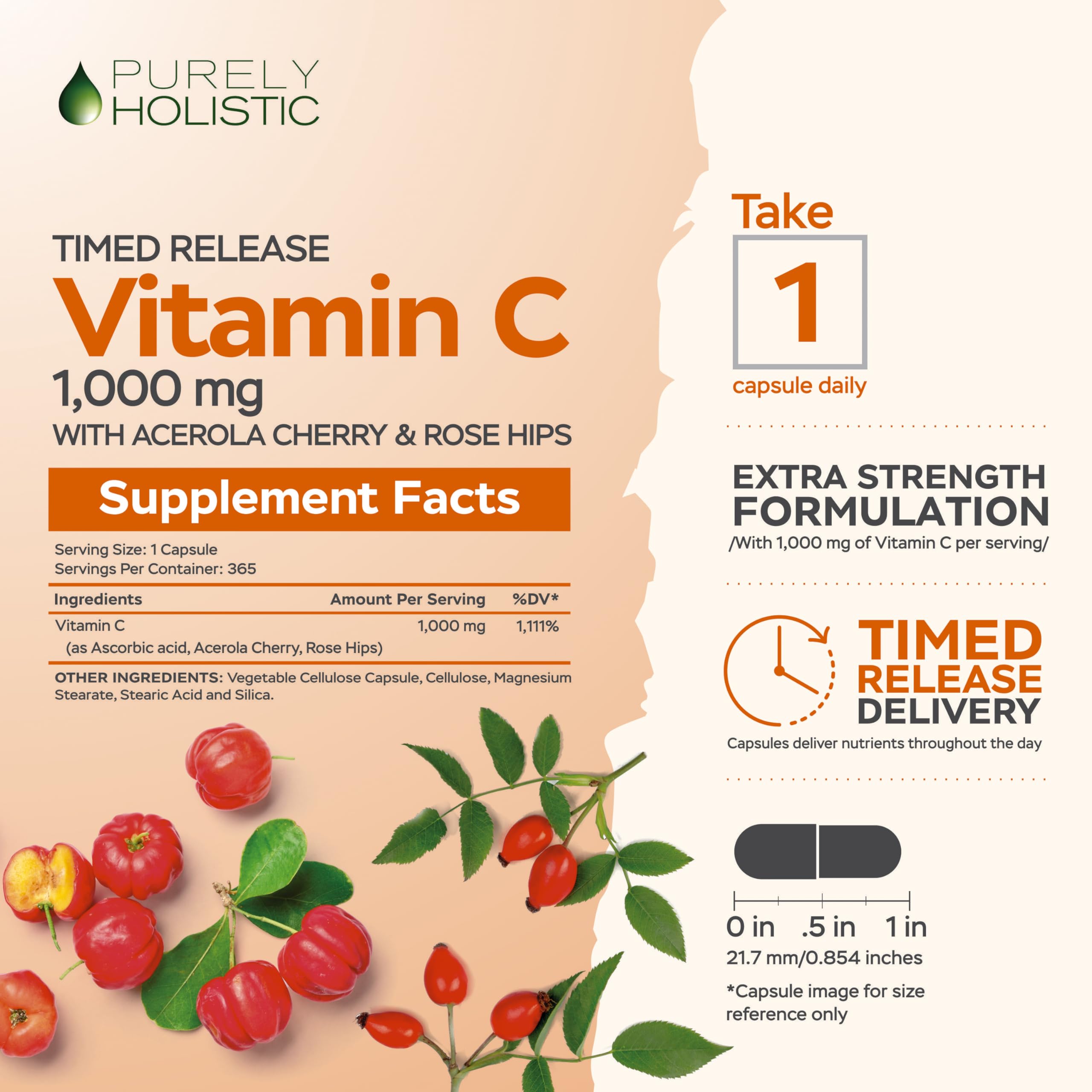 Vitamin C with rosehip and acerola bioflavonoids for natural synergy