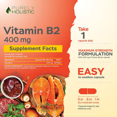 Purely Holistic Vitamin B2 bottle with count showing 240 capsules for eight months