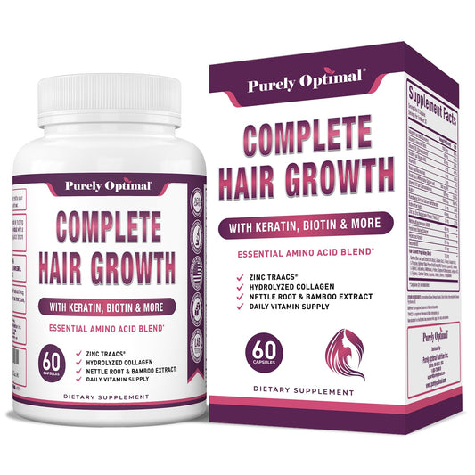 Purely Optimal Hair Growth Vitamins bottle for daily use supporting hair vitality