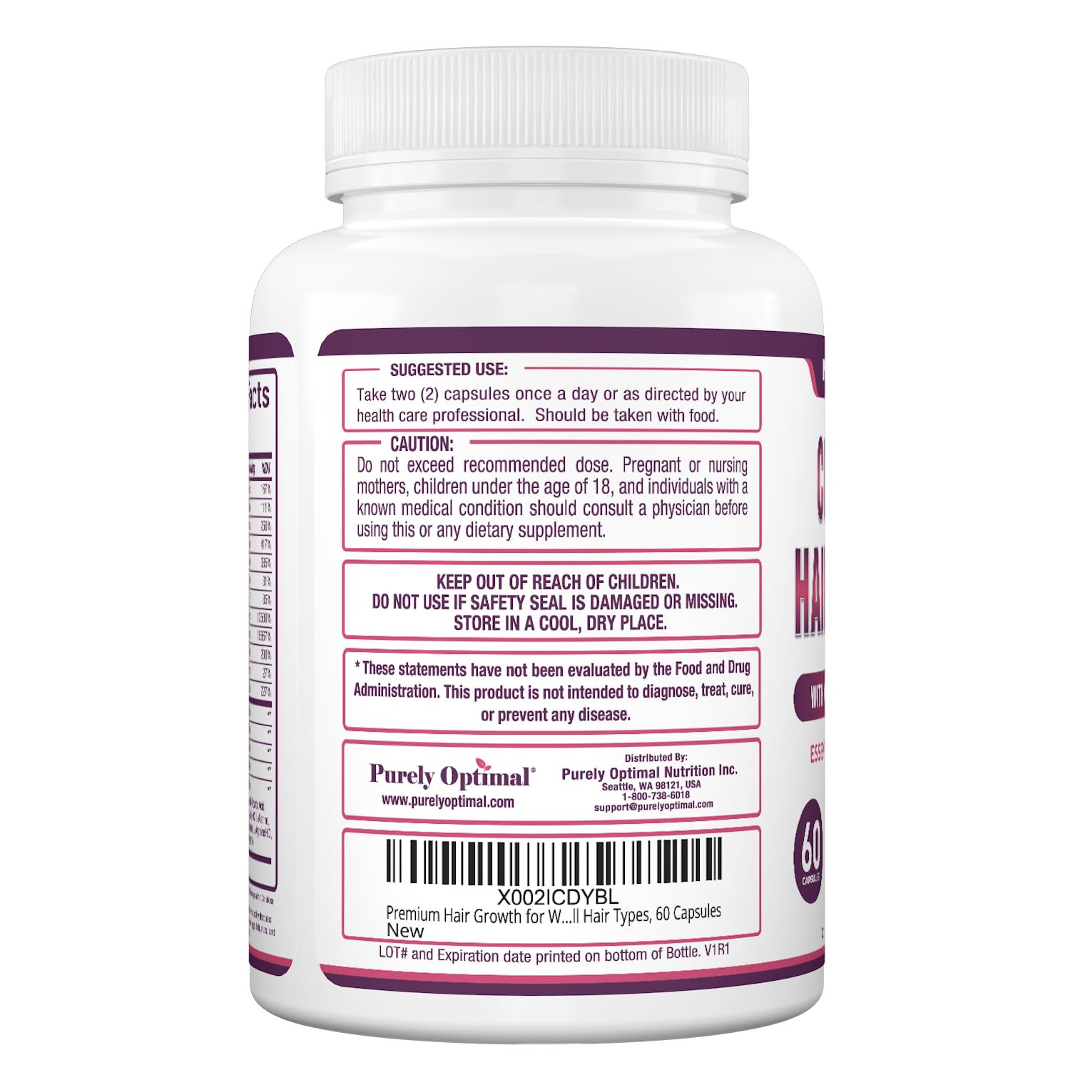 Purely Optimal Hair Growth Vitamins for men hair focus suggesting density and strength