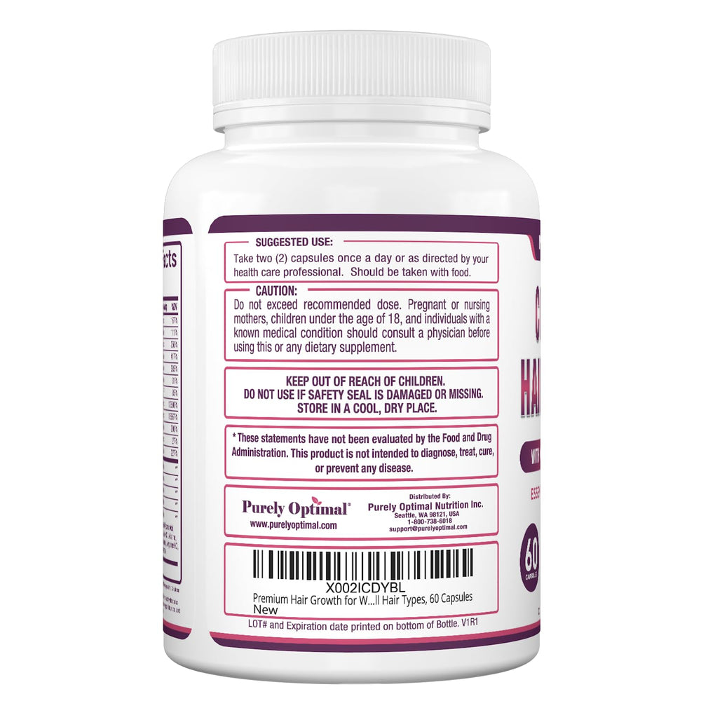 Purely Optimal Hair Growth Vitamins for men hair focus suggesting density and strength