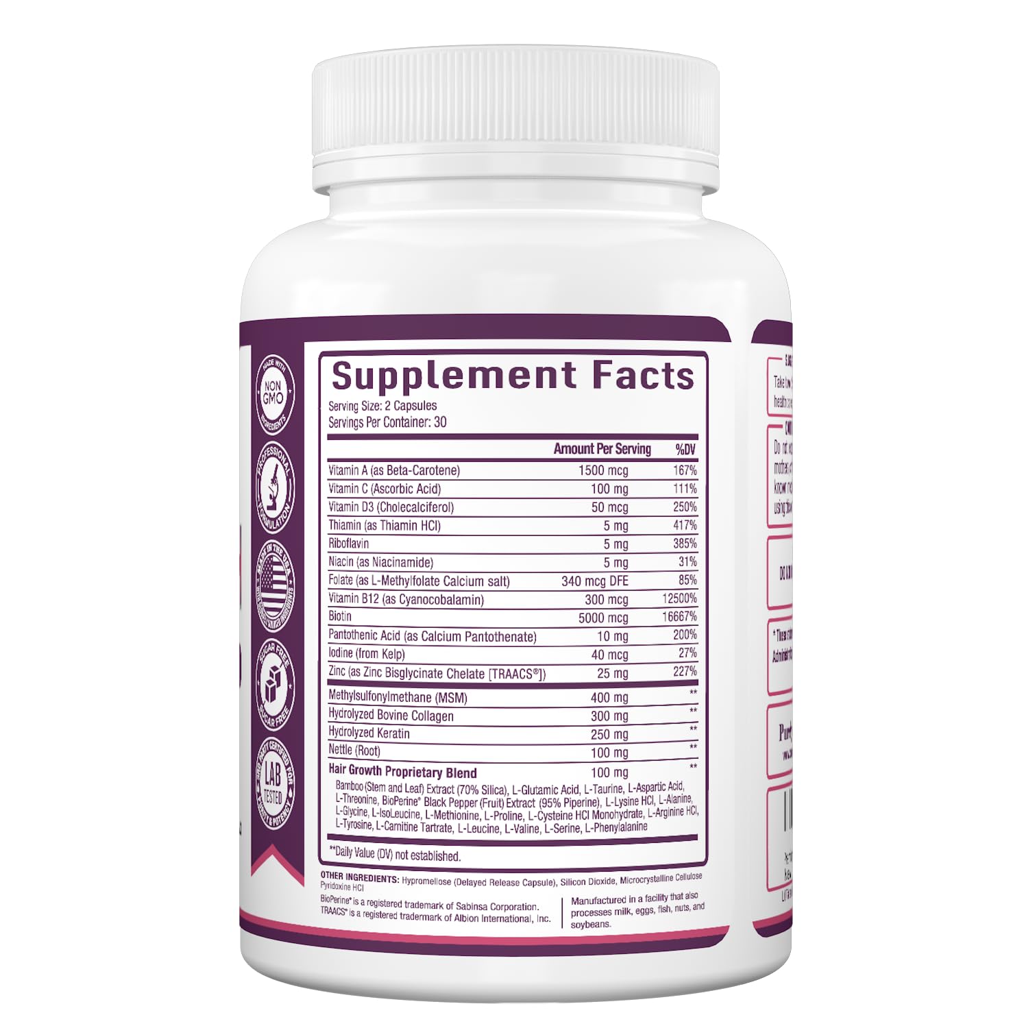 Purely Optimal Hair Growth Vitamins for women hair focus suggesting follicle support