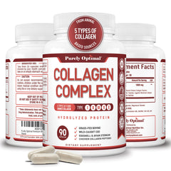 Purely Optimal multi-collagen bottle being poured for easy daily use.