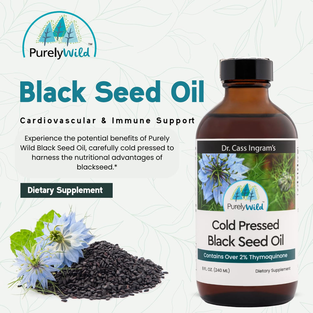Purely Wild Black Seed Oil amber glass bottle ready for everyday use.