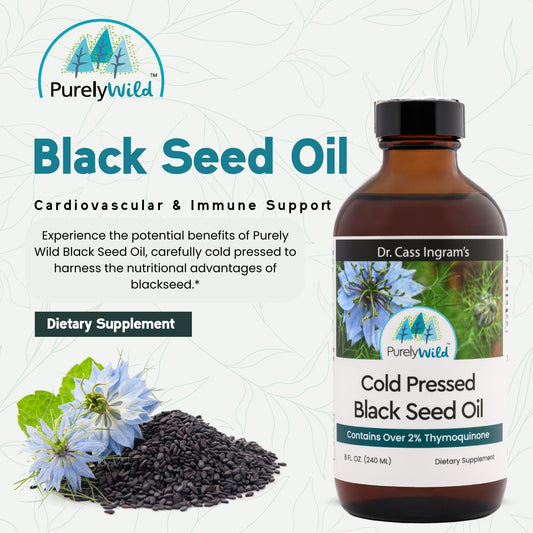 Purely Wild Black Seed Oil amber glass bottle ready for everyday use.