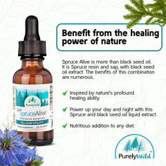 PURELY WILD SpruceAlive olive oil base highlights organic carrier.