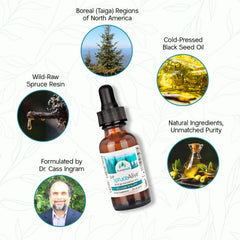 PURELY WILD SpruceAlive resin close-up shows raw spruce extract.