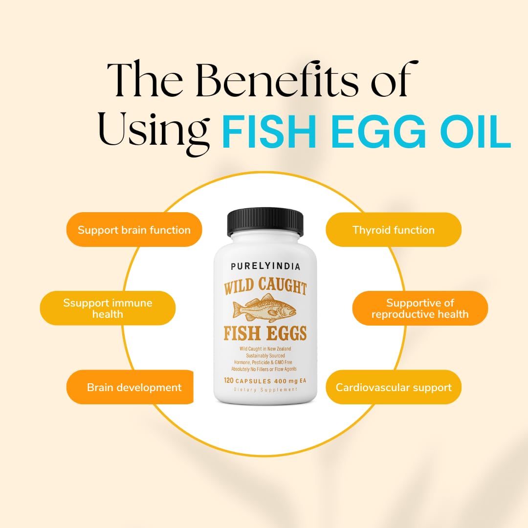 Purelyindia Wild-Caught Fish Eggs capsules ready for daily use highlighting potential energy and immune support.