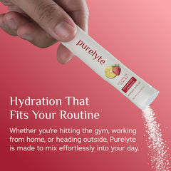 PURELYTE Dissolving stick in water shows quick, effortless hydration.