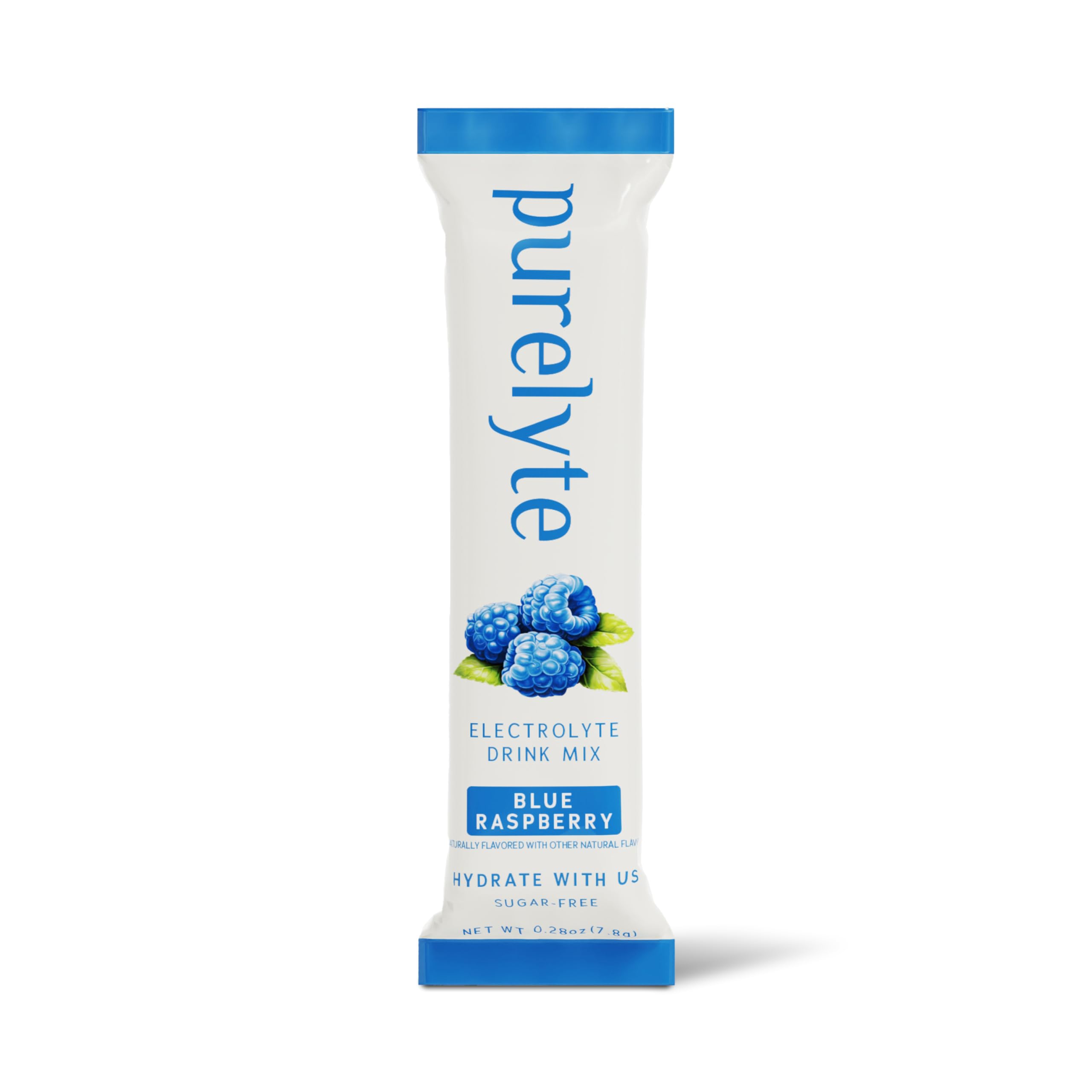 Purelyte hydration glass with Blue Raspberry flavor, refreshing electrolytes.