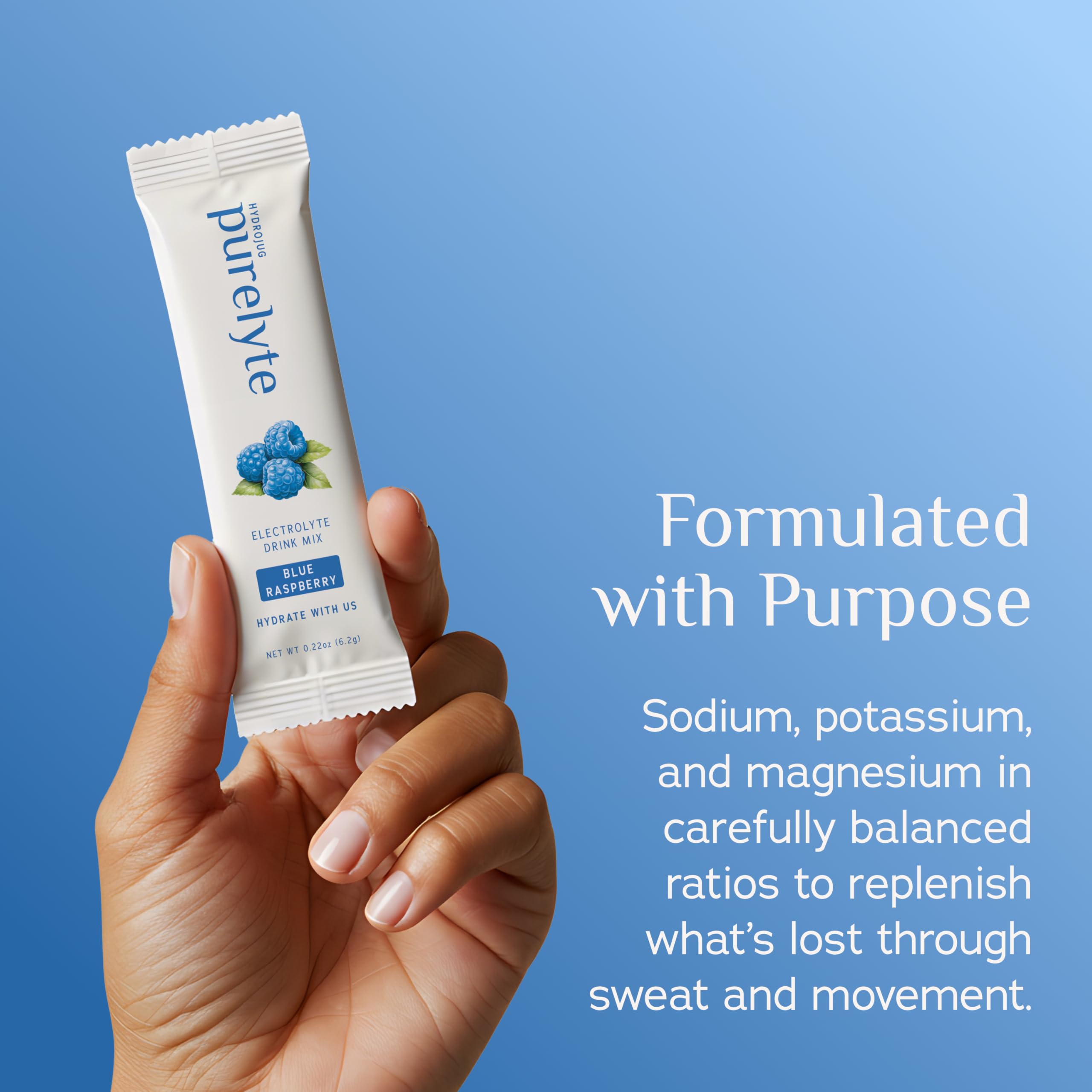 Purelyte on-the-go packaging suitable for travel and workouts.