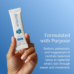 Purelyte on-the-go packaging suitable for travel and workouts.