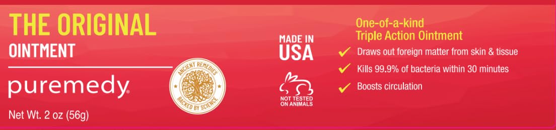 Label of Puremedy Original Healing Ointment emphasizing USA-made, natural formula.