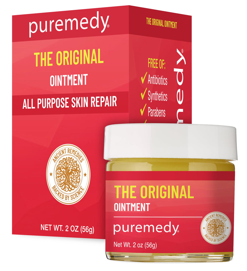 Puremedy Original Healing Ointment tub showing rich texture for gentle skin repair.
