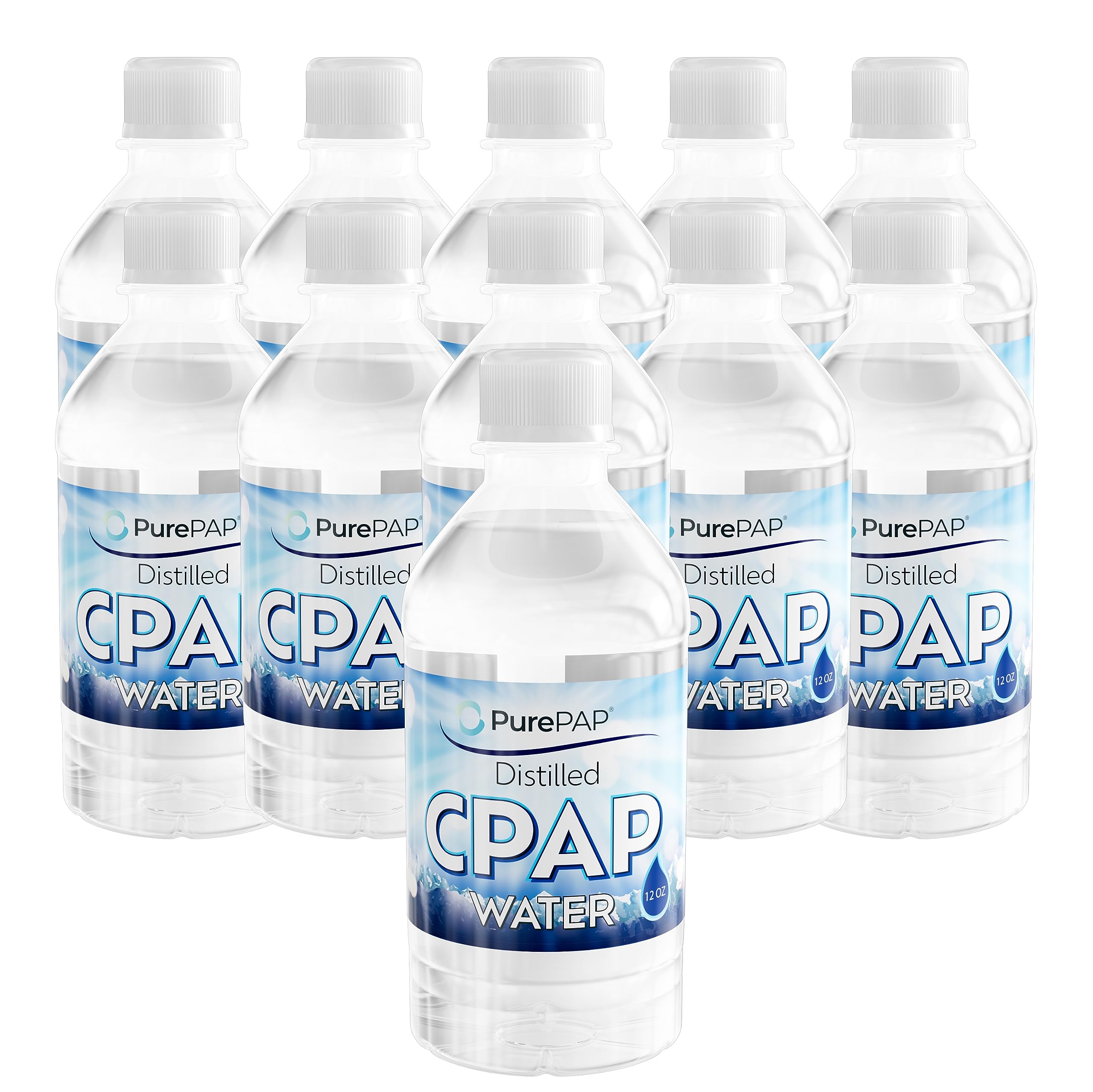 PurePAP distilled water bottle pour for CPAP machines and travel.