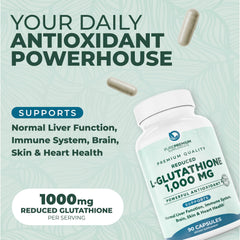 PurePremium glutathione capsules close-up showing two-capsule daily dose
