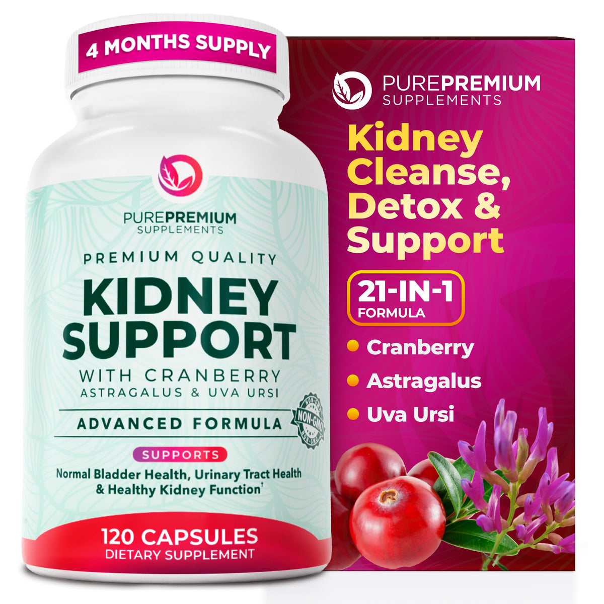 PurePremium Kidney Support bottle promoting urinary tract health