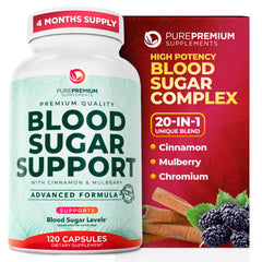 PurePremium Normal Blood Sugar Support bottle front showing the packaging for daily glucose balance.