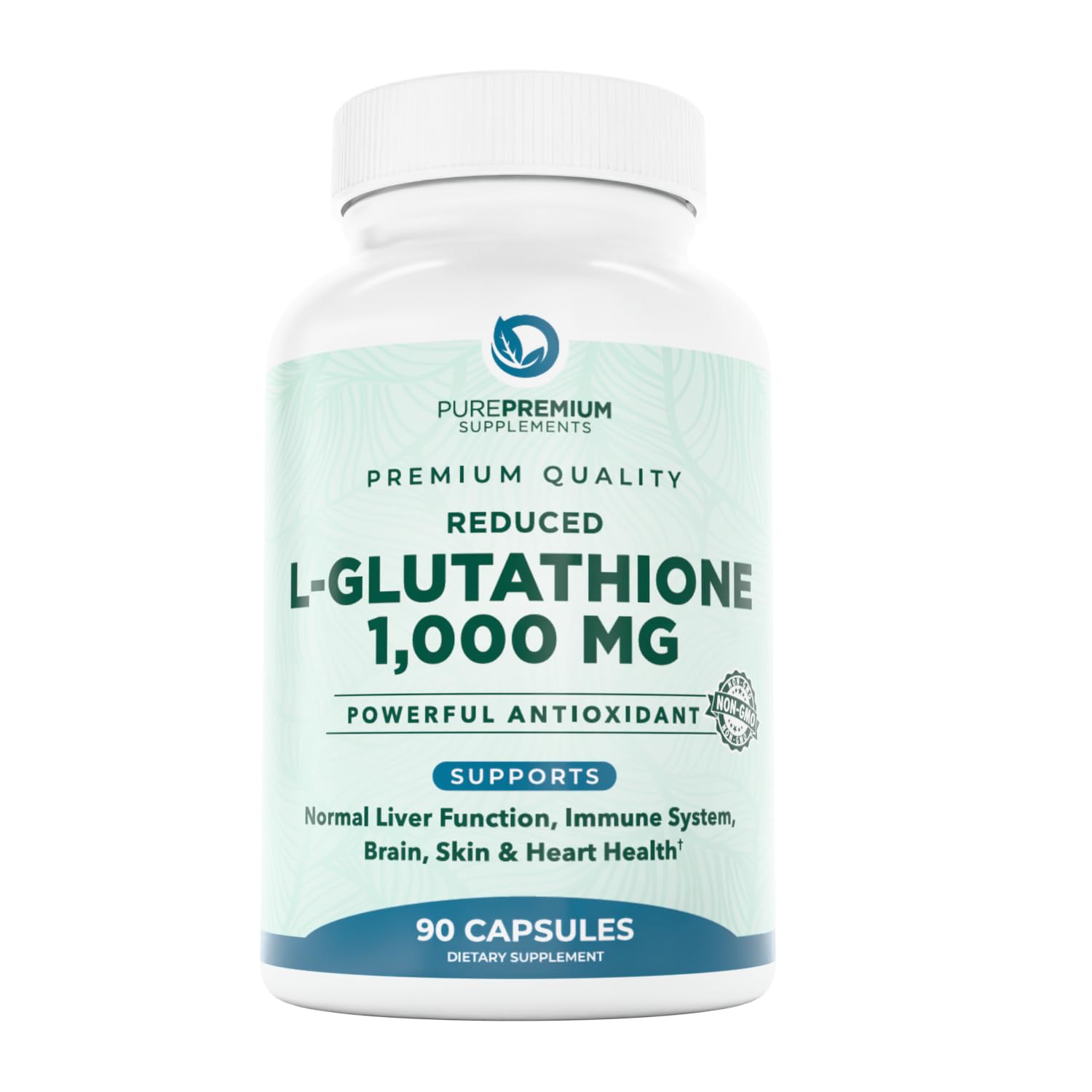 PurePremium Reduced Glutathione bottle with 1000mg per serving, antioxidant support