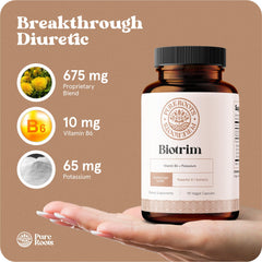 PureRoots Biotrim label close-up showing vitamin B6 and potassium for fluid balance