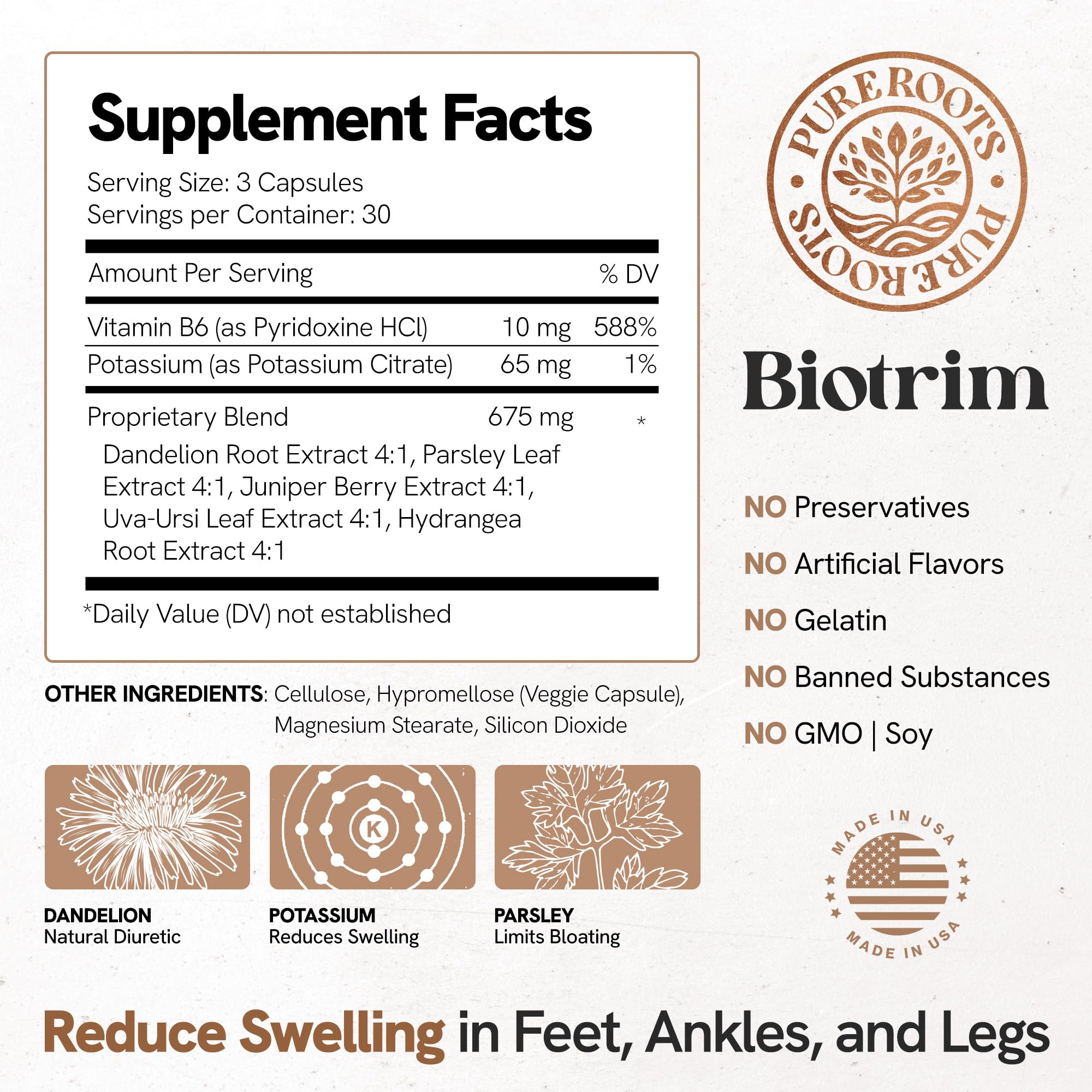 PureRoots Biotrim swollen feet imagery suggesting potential relief for leg swelling