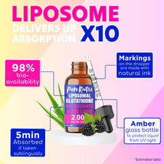 Label features Vitamin C as part of PureRootss liposomal glutathione ingredients.