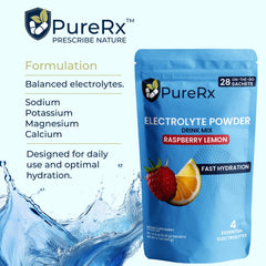 PureRx powder dissolving in water to create a refreshing raspberry lemon drink