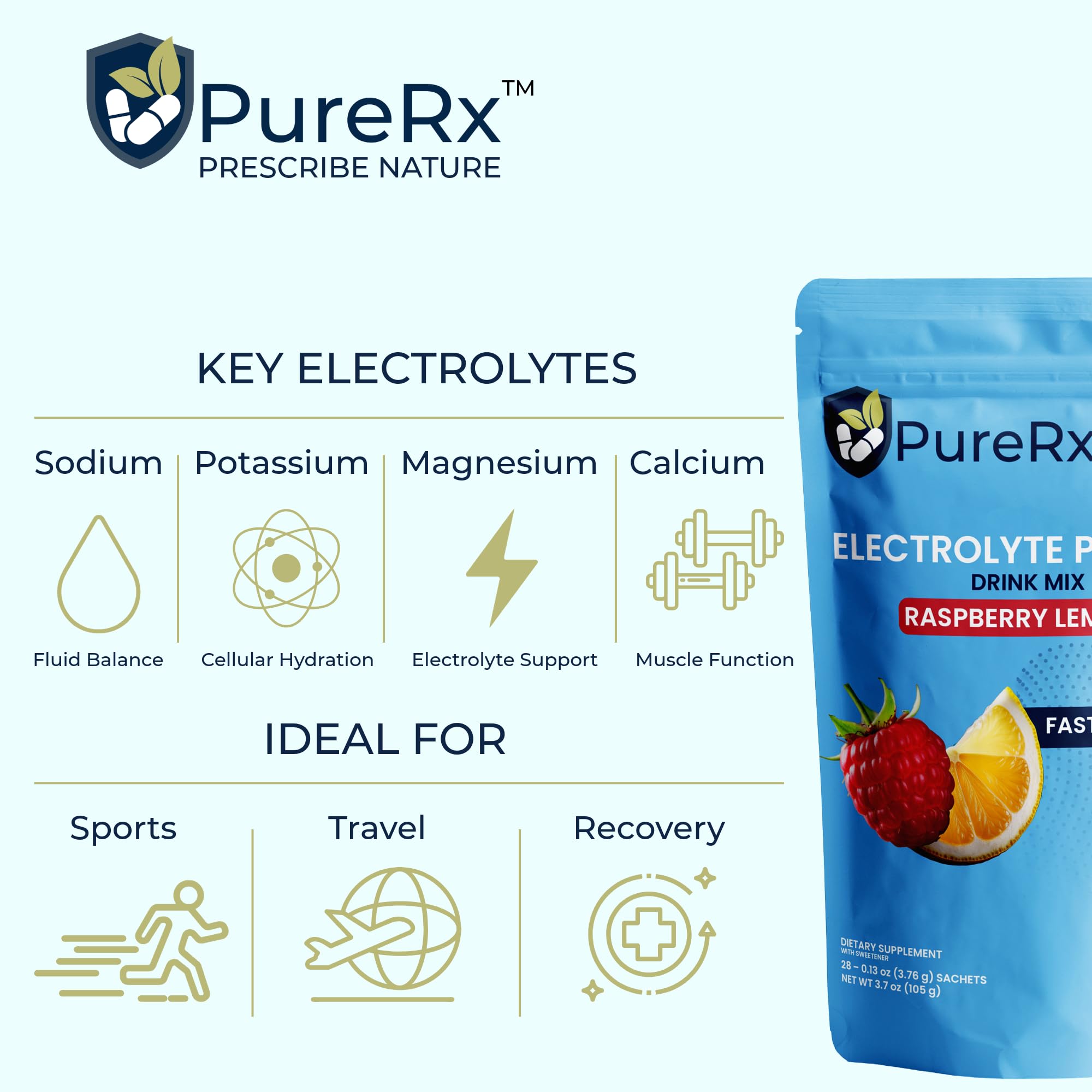 PureRx mixed drink in glass after dissolving sachet for hydration