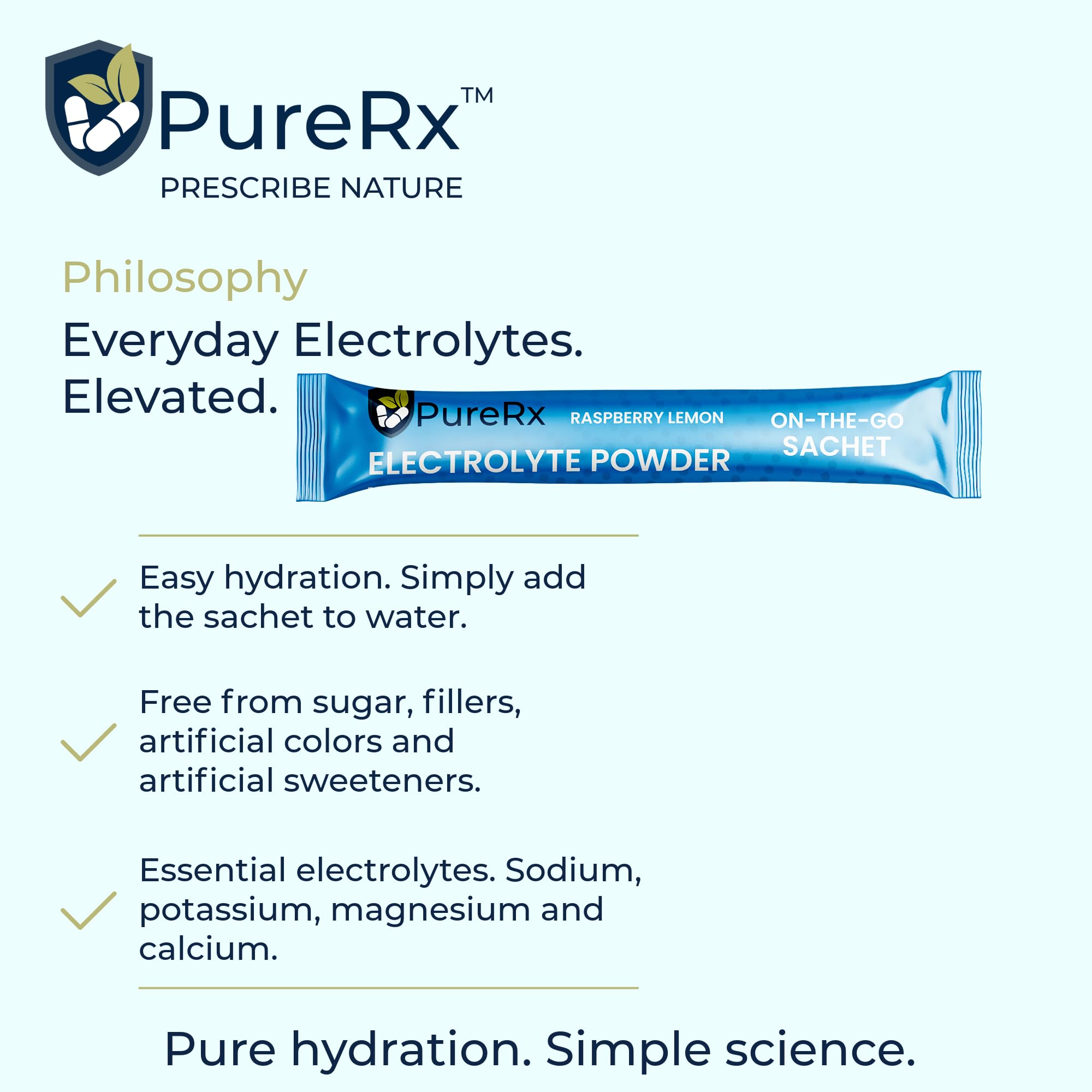 PureRx label close up highlighting brand and electrolytes