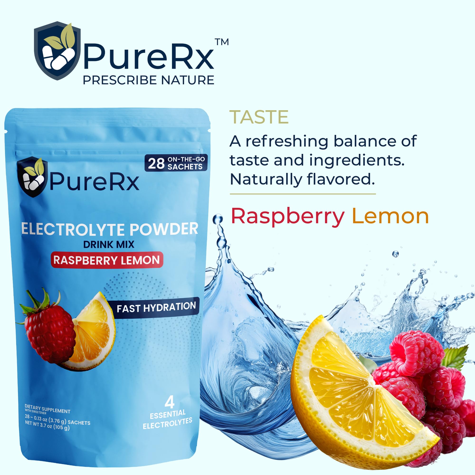 PureRx open sachet close up revealing powder for easy mixing