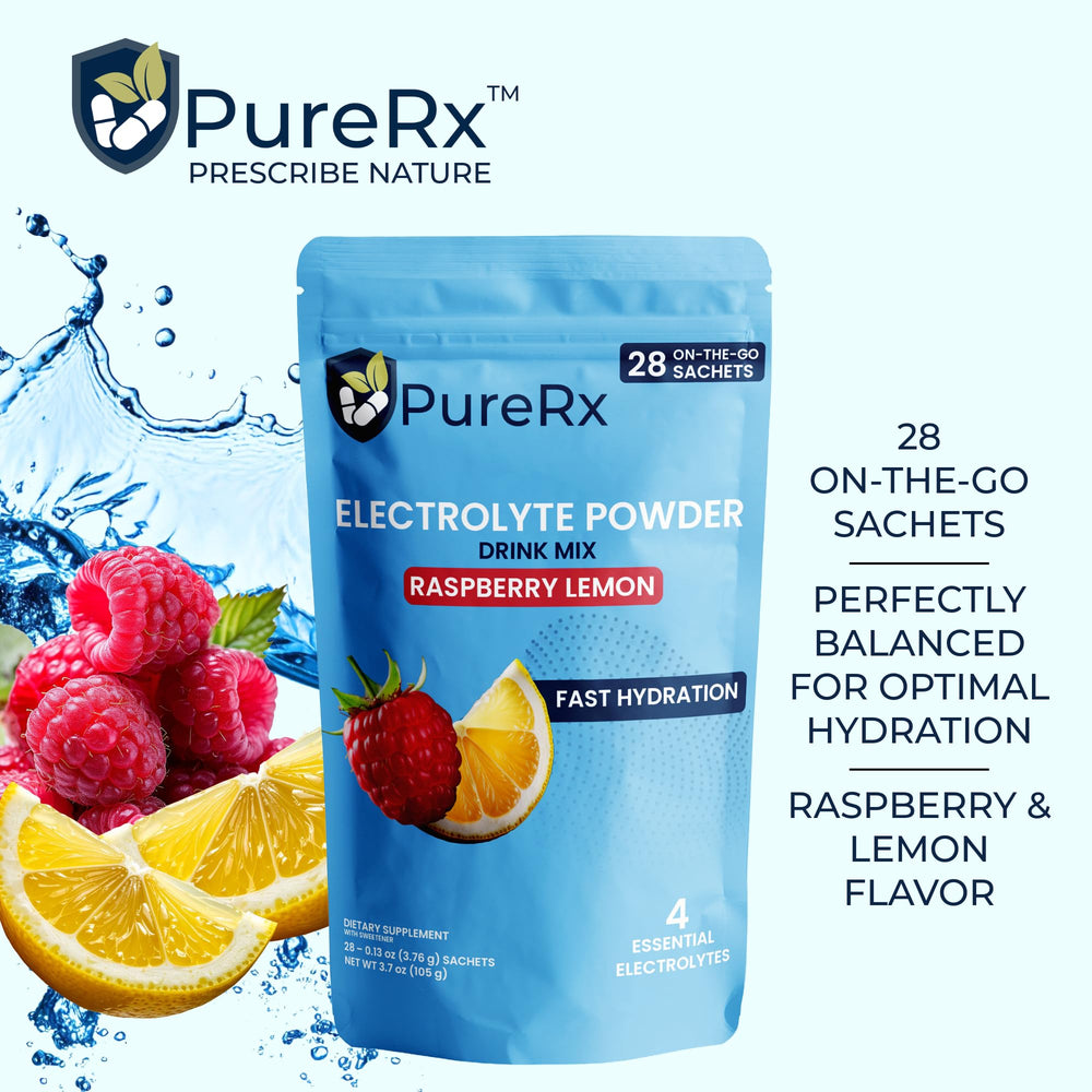 PureRx sachets back view with nutrition info for travel convenience